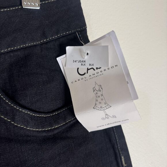 CAbi Jeans Womens 6 Black Straight Leg Stretch Denim jean Contrast Stitch - Picture 5 of 10